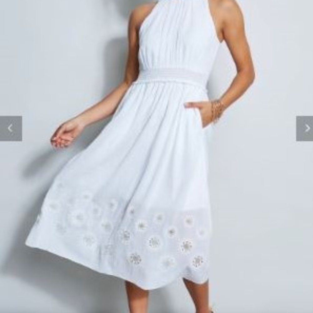 EMBROIDERED HEM MIDI DRESS